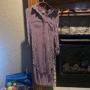 Red and White Striped Button Down Dress